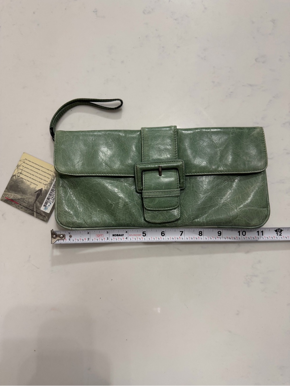 Hobo NWT Green Leather Wristlet Clutch with Buckle Detail